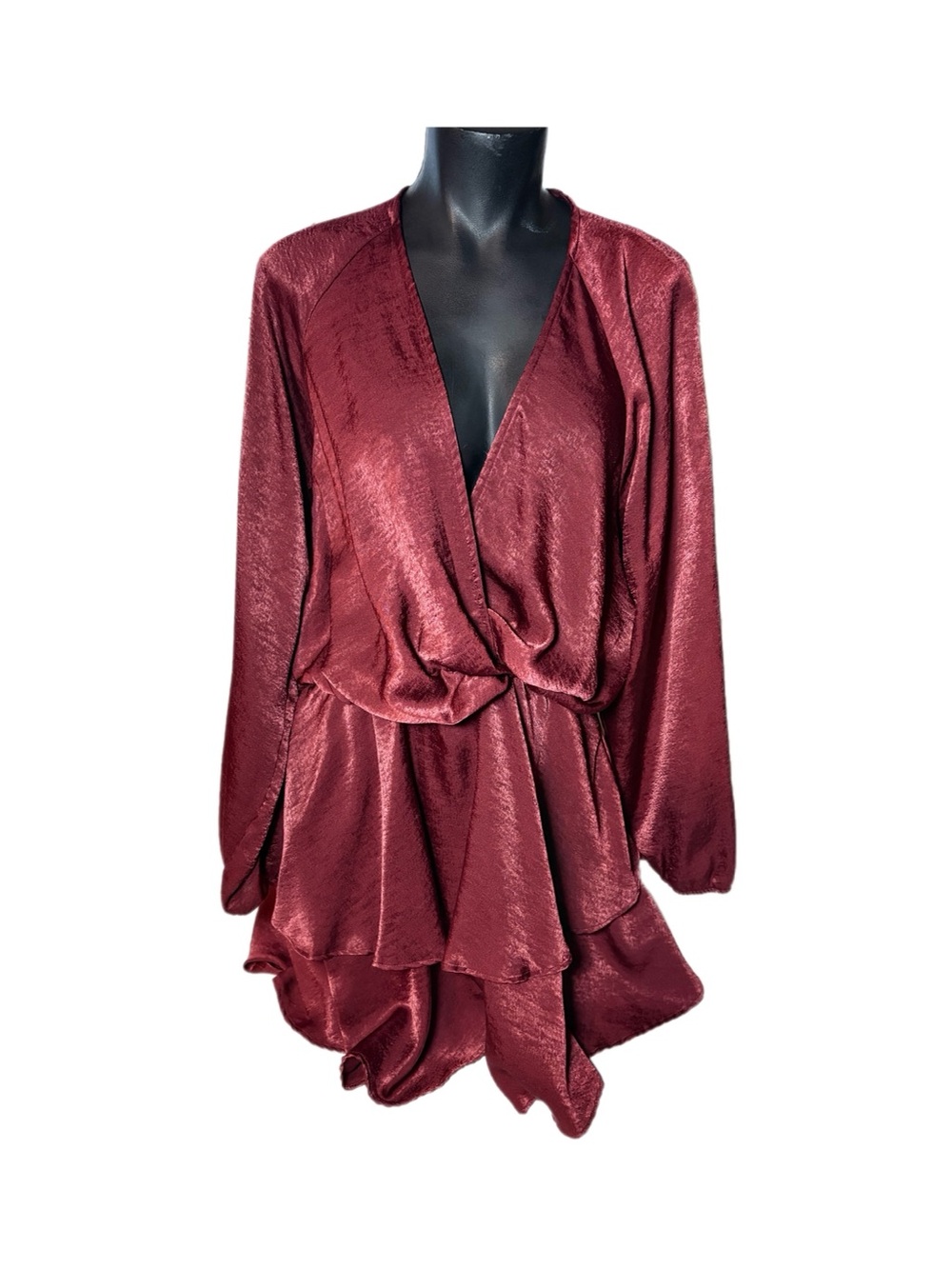 Women's Satin Wrap Dress - Burgundy